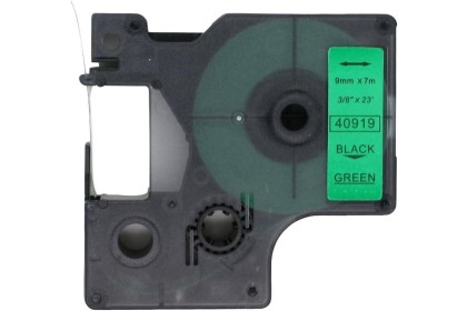 Dymo 40919 Muadil Etiket Black on Green 9mm x 7m