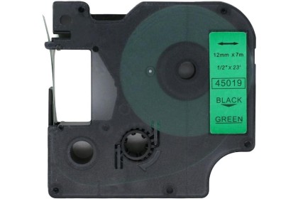 Dymo 45019 Muadil Etiket Black on Green 12mm x 7m